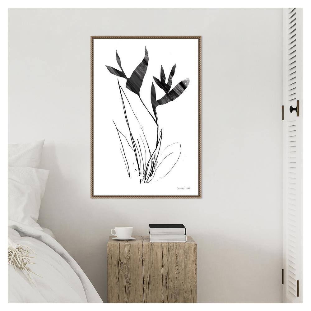 23" x 33" Black and White Abstract Floral Canvas Print with Bronze Frame