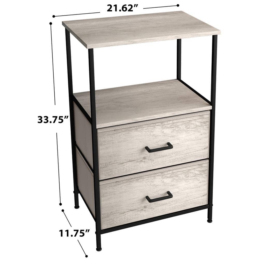 Cream 2-Drawer Nightstand with Steel Frame and Wood Top