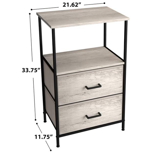 2-Drawer Nightstand with Removable Fabric Bins, Sturdy Iron Frame