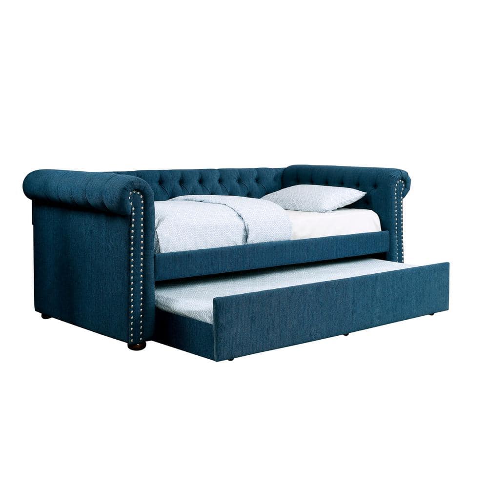 Furniture of America Tressa Nail-head Trim Blue Twin Day Bed with ...