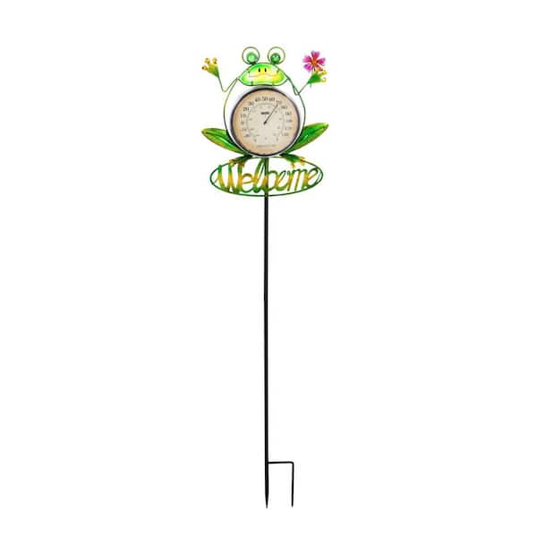 Evergreen Frog 47 in. Solar Thermometer Garden Stake