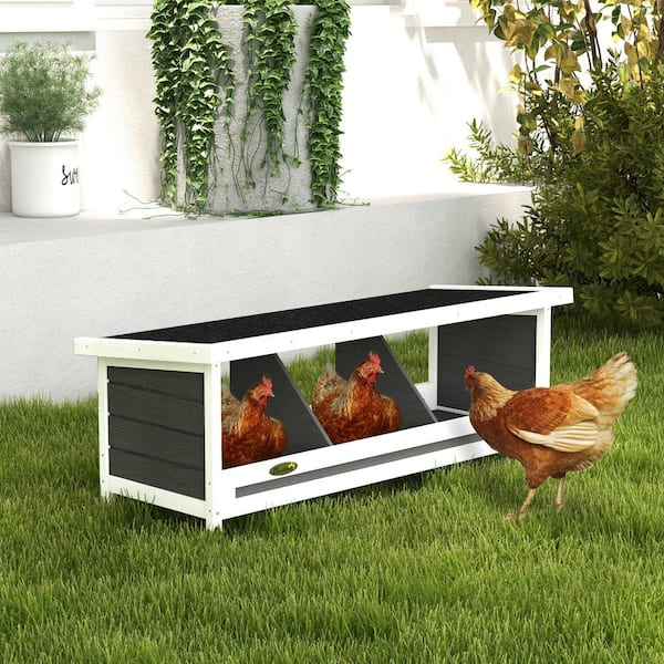 Wood Chicken Nesting Box, 3 Hole Chicken Boxes Laying Eggs Equipment with Asphalt Roof, Fits Up to 3-Hens, Gray