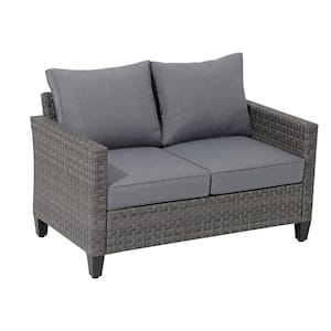 OC Orange Casual Wicker Grey Outdoor Loveseat Sofa with Grey Cushion