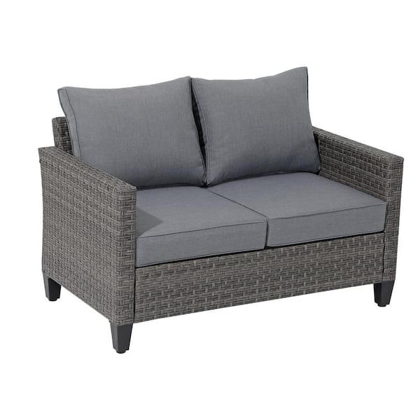 Wicker Grey Outdoor Loveseat Sofa with Grey Cushion