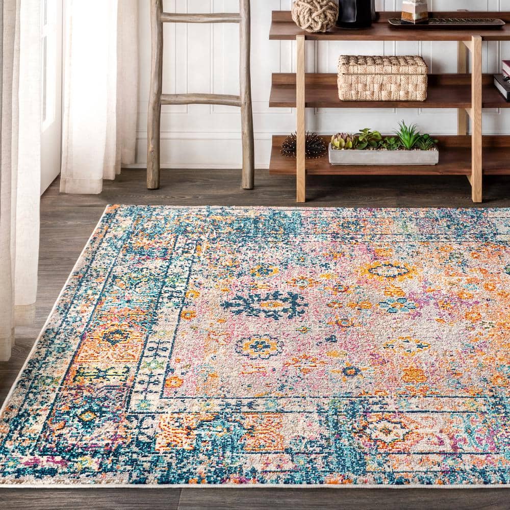 Bohemian Vintage Medallion Ivory & Navy 3' x 5' Synthetic Area Rug