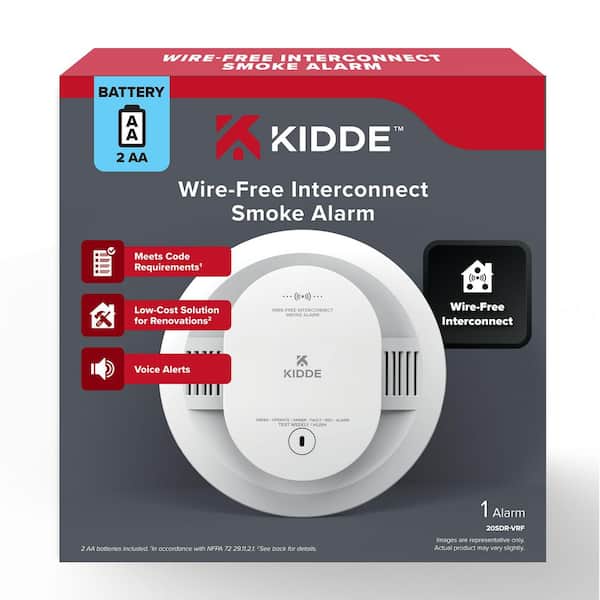 AA Battery-Powered Smoke Detector with Wireless Interconnect, Voice Alerts, LED Status Light, 20SDR-VRF