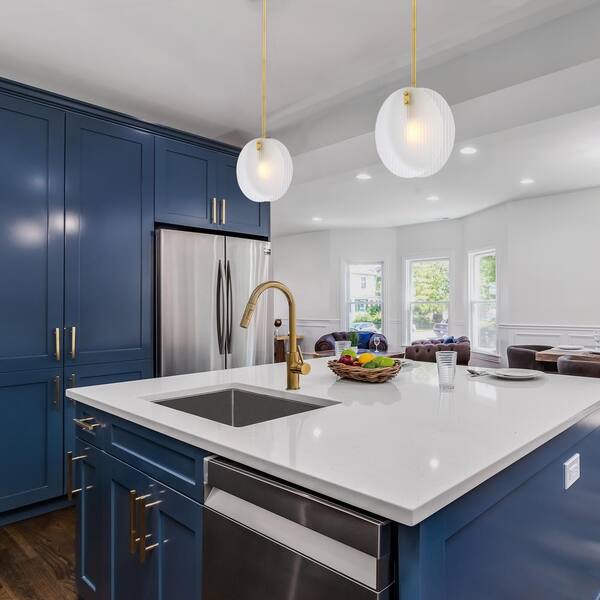 Designers Fountain - Sky 60-Watt 1-Light Brushed Gold Transitional Pendant Light with Etched Fluted Glass Shade and No Bulbs Included