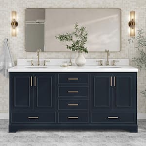 Stafford 73 in. W x 22 in. D x 36 in. H Double Sink Freestanding Bath Vanity in Midnight Blue with Pure White Quartz Top