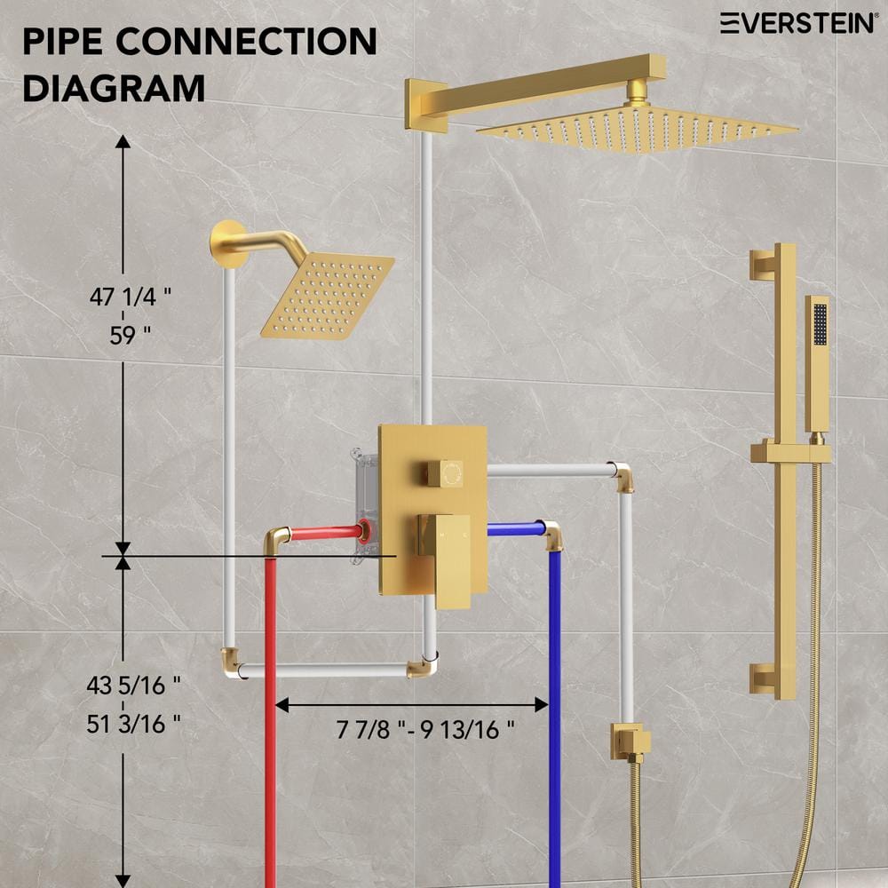 Brushed Gold Dual Shower Head System with Adjustable Handheld Spray