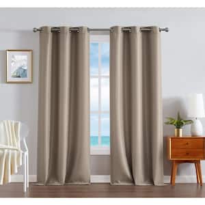 Milton Taupe Thermal Woven 38 in. W x 84 in. L Grommet Room Darkening Curtain (2-Panels)