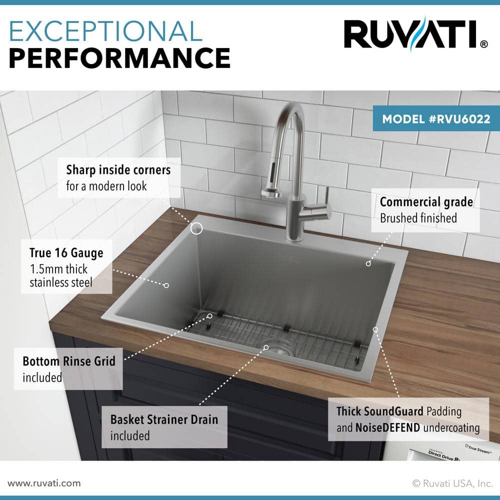 Ruvati 22" x 22" Stainless Steel Drop-In Utility Sink