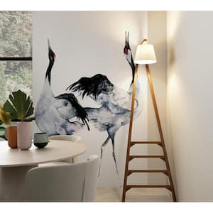 Kumano Collection White/Black Two Painted Crane 3-Panel Wall Mural 8.8 ft. high x 5.2 ft. wide