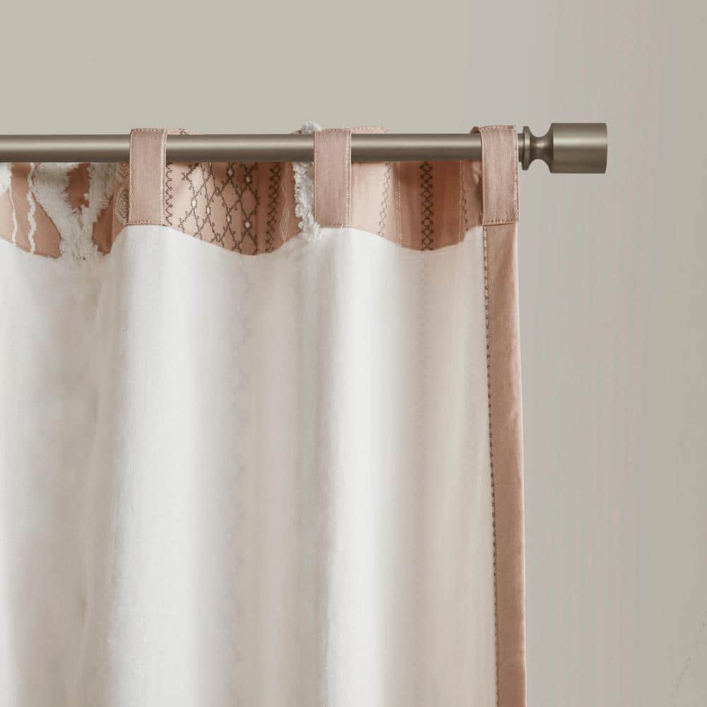 Blush Cotton Light-Filtering Window Curtain with Chenille Stripe, 50" x 84"