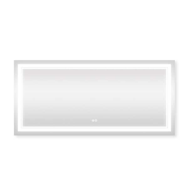 Unbranded 60 in. W x 28 in. H LED Lighted Large Rectangular Frameless Aluminum Wall Mounted Bathroom Vanity Mirror in Silver