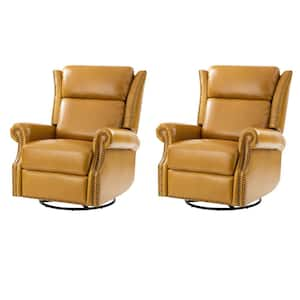 Lavinia Camel Genuine Leather Manual Swivel Glider Recliner with Nailheads Set of 2