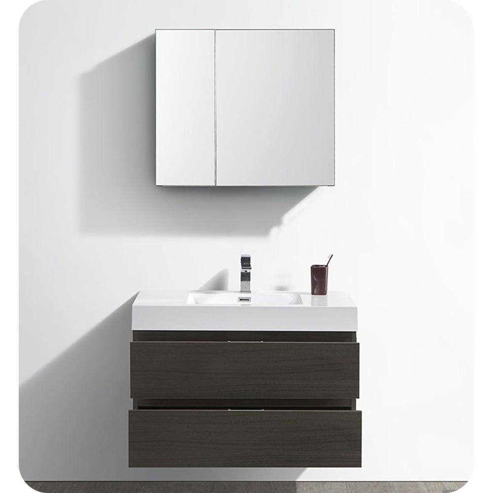 Gray Oak 36" Wall-Mount Modern Bathroom Vanity with Acrylic Top