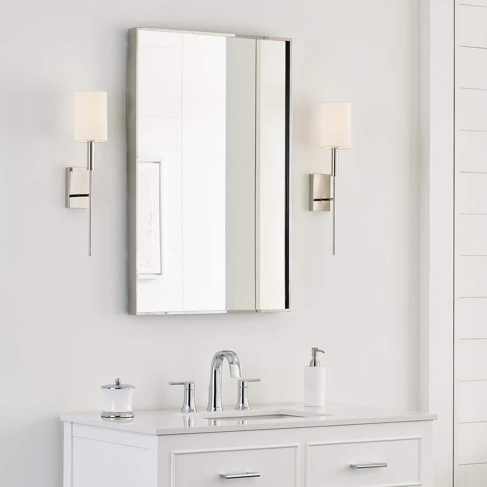 Polished Nickel Iron Wall Sconce with White Linen Shade