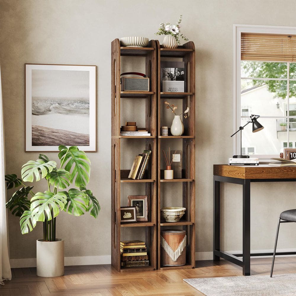BYBLIGHT Eulas 71 in. Tall Dark Walnut MDF Bookshelf Bookcase with