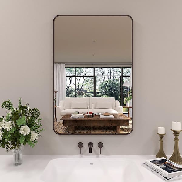 Dew 24 in. W x 36 in. H Rectangular Framed Wall Bathroom Vanity Mirror in Oil Rubbed Bronze
