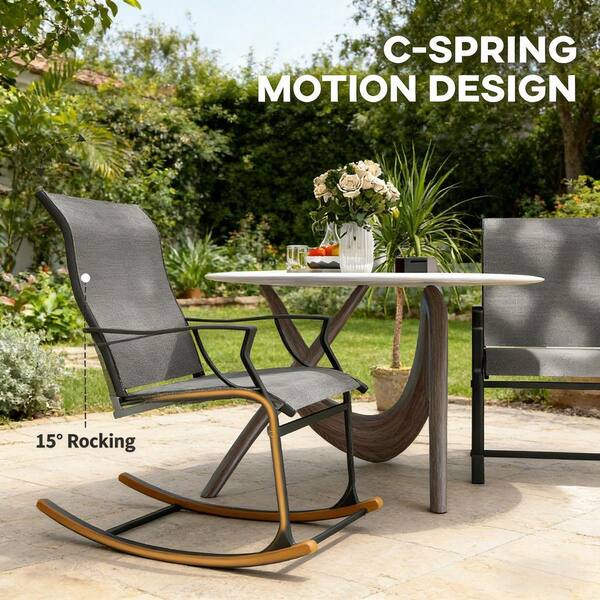 Gray All-Weather Metal Outdoor Dining Chairs with C-Spring Motion