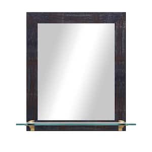 21.5 in. W x 25.5 in. H Framed Rectangle Steel Brass Vertical Mirror with Tempered Glass Shelf and Brass Brackets