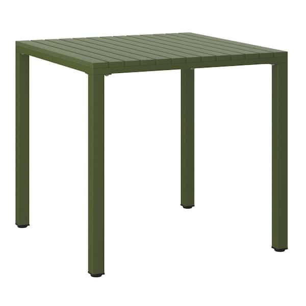 Frond&Form Modern Outdoor 31.5" Poly Plastic Square Table Top Patio Bistro Dining Table, Olive Green