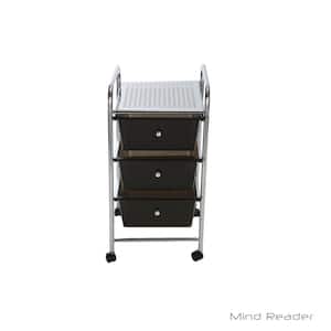 3-Tier Metal 4-Wheeled Storage Drawer Cart with 3-Drawers in Silver/Black