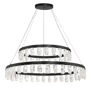 Arctic Glacier 1-Light Integrated LED Black Crystal Tiered Chandelier with Faux Rock Crystal Accents for Dining Room