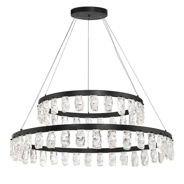 George Kovacs Arctic Glacier 1-Light Integrated LED Black Crystal Tiered Chandelier with Faux Rock Crystal Accents for Dining Room