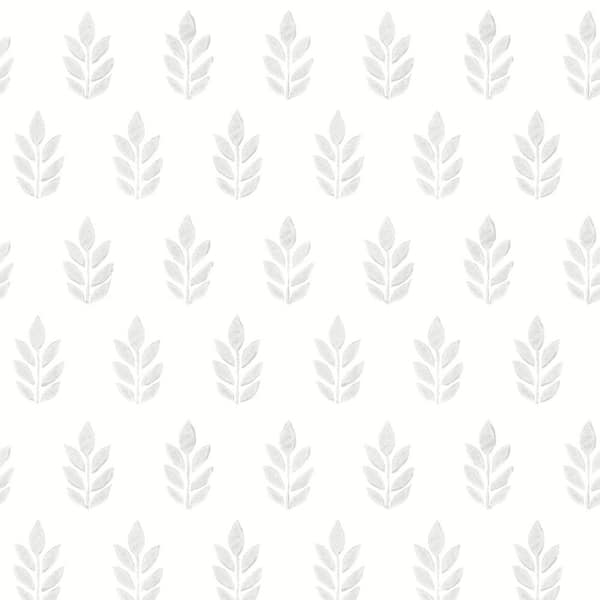 Chesapeake Ervic Light Grey Leaf Block Print Wallpaper 3122-11310