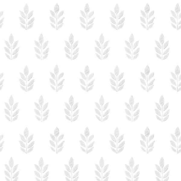 Chesapeake Ervic Light Grey Leaf Block Print Wallpaper Sample