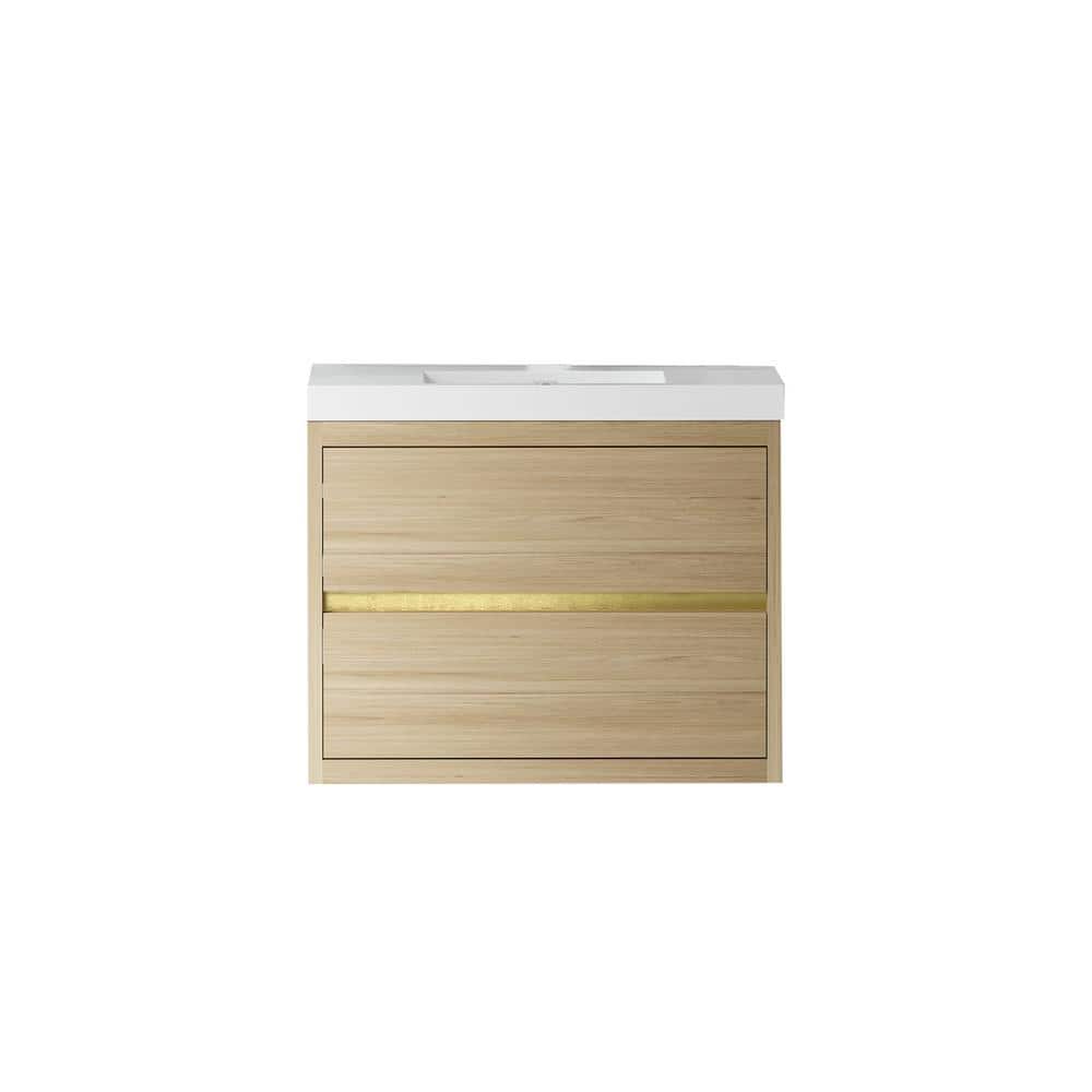 24 in. W x 20 in. D x 22 in. H Single Sink Wall-Mounted Bath Vanity in Oak Natural Wood with White Solid Surface Top price history on PriceWatchPro