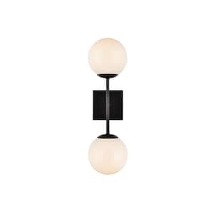 Home Living 5.9 in. 2-Light Black Vanity Light with Glass Shade