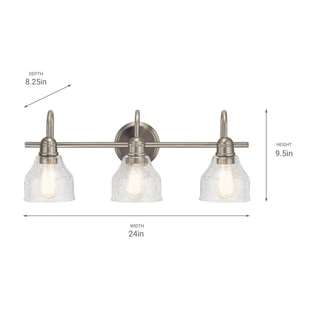 Avery Distressed Bronze 24" Transitional 3-Light Vanity with Clear Seeded Glass