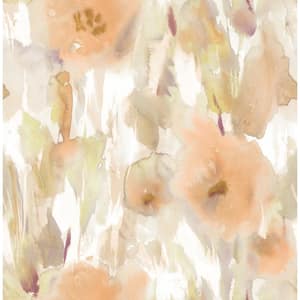 Watercolor Floral Abstract Cantaloupe, Gold, and Taupe Paper Strippable Roll (Covers 56.05 sq. ft.)