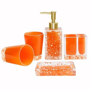5-Piece Bathroom Accessory Set with Soap Dish, Soap Dispenser, Toothbrush Holder, Tumbler in Orange