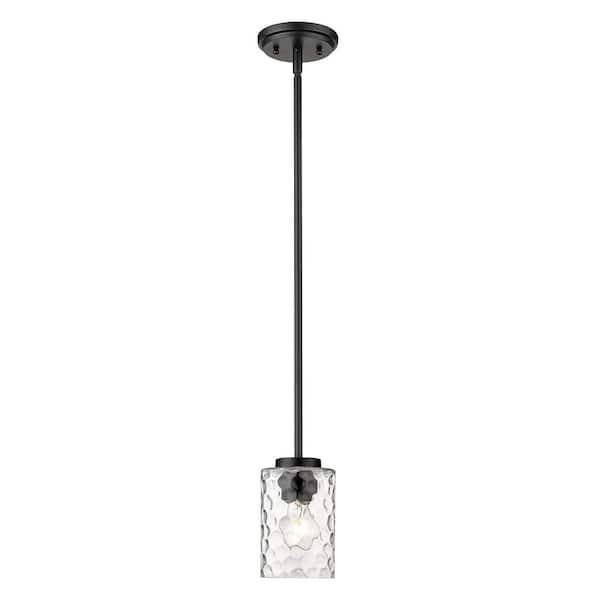100-Watt 1 Light Black Pendant Light with Crystal, No Bulbs Included