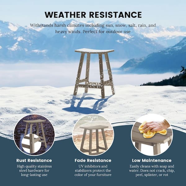 Franklin Weathered Wood 24 in. Poly HDPE Fade Resistant Outdoor Patio Saddle Seat Counter Height Bar Stool