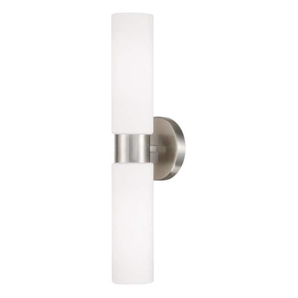 HOMEPLACE LIGHTING Theo 5 in. W x 20.5 in. H 2-Light Dual Linear Sconce Bath Bar Light in Brushed Nickel with Soft White Glass
