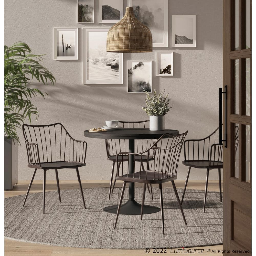 Winston Farmhouse Dark Brown Metal & Walnut Wood Accent Chair