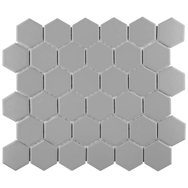 Merola Tile Metro 2 in. Hex Matte Light Grey 11-1/8 in. x 12-5/8 in. Porcelain Mosaic Tile (10.0 sq. ft./Case)