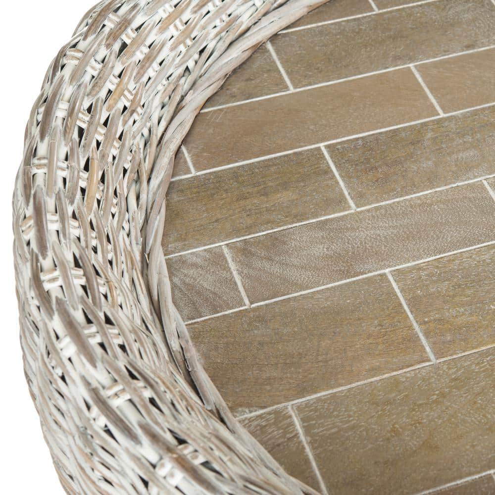 Grey White Wash Mango Wood Drum Cocktail Table