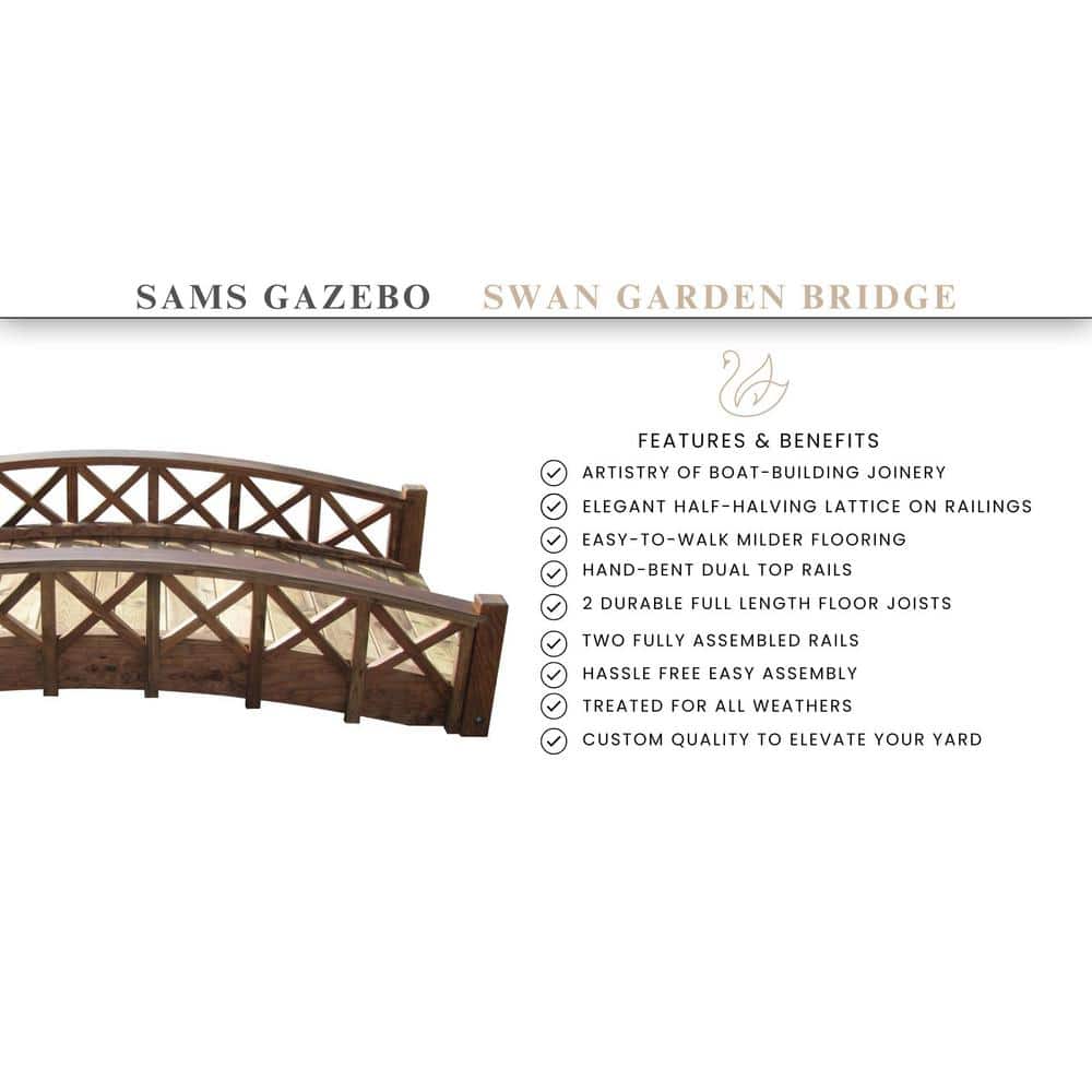 72" Brown Wood Garden Bridge with Cross Halved Lattice Railing