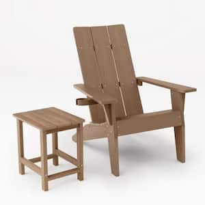Oversize Modern Teak Plastic Outdoor Patio Adirondack Chair with Square Side Table