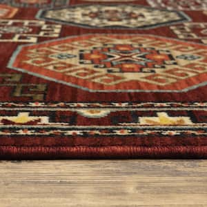 Red Blue Brown and Beige 2 ft. x 3 ft. Oriental Power Loom Stain Resistant Fringe Area Rug