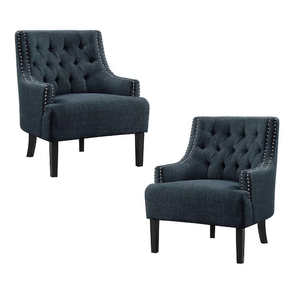 EVERGLADE HOME Bolingbrook Indigo Textured Upholstery Tufted Back Accent Chair (Set of 2)