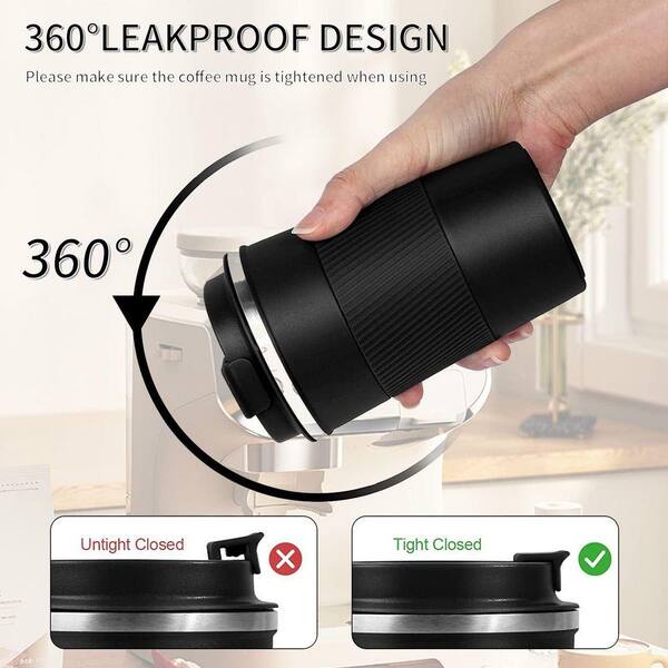 12 oz Black Black Stainless Steel Travel Mug Double Wall Insulated Coffee  Tumbler with Lid for Hot or Cold Drinks 29ESA05628 - The Home Depot
