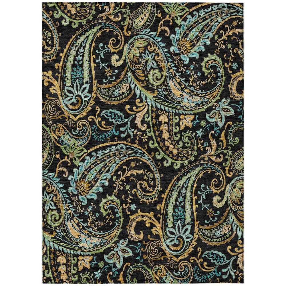 Black and Gold 3 ft. x 5 ft. Woven Paisley Polyester Rectangle Indoor/Outdoor Area Rug price history on PriceWatchPro