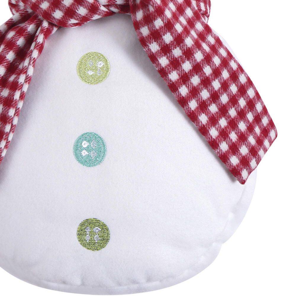 Merry & Bright Embroidered Snowman Pillow with Red Scarf
