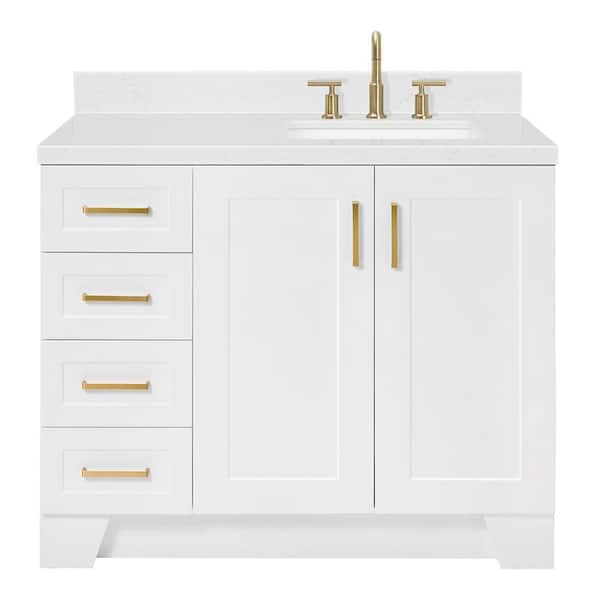 Taylor 42 in. W x 22 in. D x 36 in. H Single Sink Freestanding Bath Vanity in White with Carrara Quartz Top